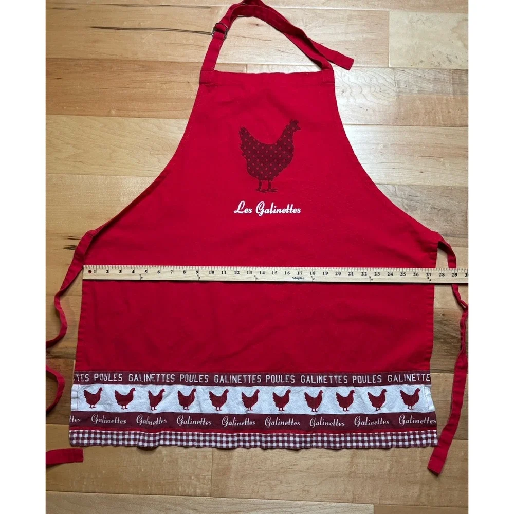 Red Chicken Apron Les Galinettes Cotton Country French Cottage Core